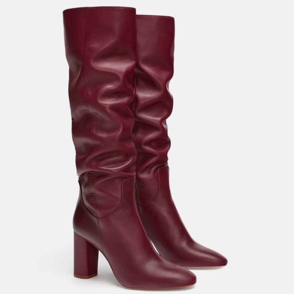 NWT Zara Burgundy Dark Red Knee High Boots 36 6